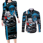 Port Adelaide Power Couples Matching Long Sleeve Bodycon Dress and Long Sleeve Button Shirt Mascot Cartoon Football Illustration Style