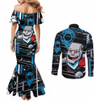 Port Adelaide Power Couples Matching Mermaid Dress and Long Sleeve Button Shirt Mascot Cartoon Football Illustration Style