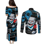 Port Adelaide Power Couples Matching Puletasi and Long Sleeve Button Shirt Mascot Cartoon Football Illustration Style