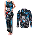 Port Adelaide Power Couples Matching Tank Maxi Dress and Long Sleeve Button Shirt Mascot Cartoon Football Illustration Style