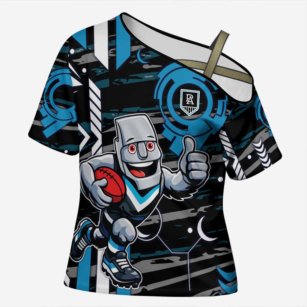 Port Adelaide Power Cross Shoulder Shirt Mascot Cartoon Football Illustration Style