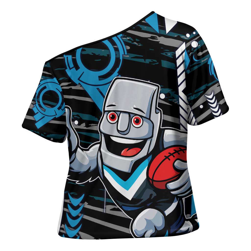 Port Adelaide Power Cross Shoulder Shirt Mascot Cartoon Football Illustration Style