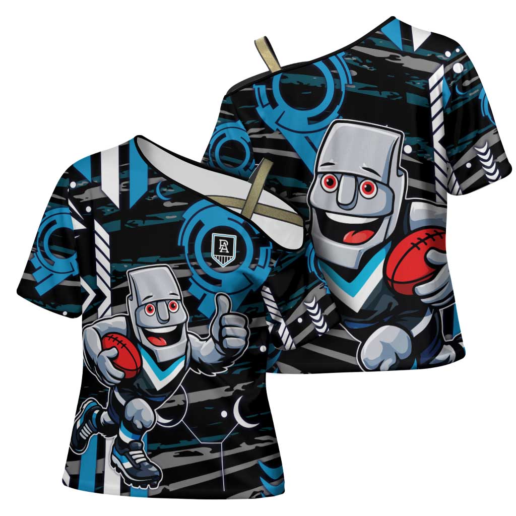 Port Adelaide Power Cross Shoulder Shirt Mascot Cartoon Football Illustration Style