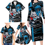 Port Adelaide Power Family Matching Long Sleeve Bodycon Dress and Hawaiian Shirt Mascot Cartoon Football Illustration Style