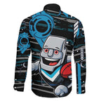 Port Adelaide Power Family Matching Long Sleeve Bodycon Dress and Hawaiian Shirt Mascot Cartoon Football Illustration Style