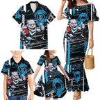 Port Adelaide Power Family Matching Mermaid Dress and Hawaiian Shirt Mascot Cartoon Football Illustration Style