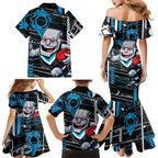 Port Adelaide Power Family Matching Mermaid Dress and Hawaiian Shirt Mascot Cartoon Football Illustration Style
