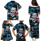 Port Adelaide Power Family Matching Puletasi and Hawaiian Shirt Mascot Cartoon Football Illustration Style