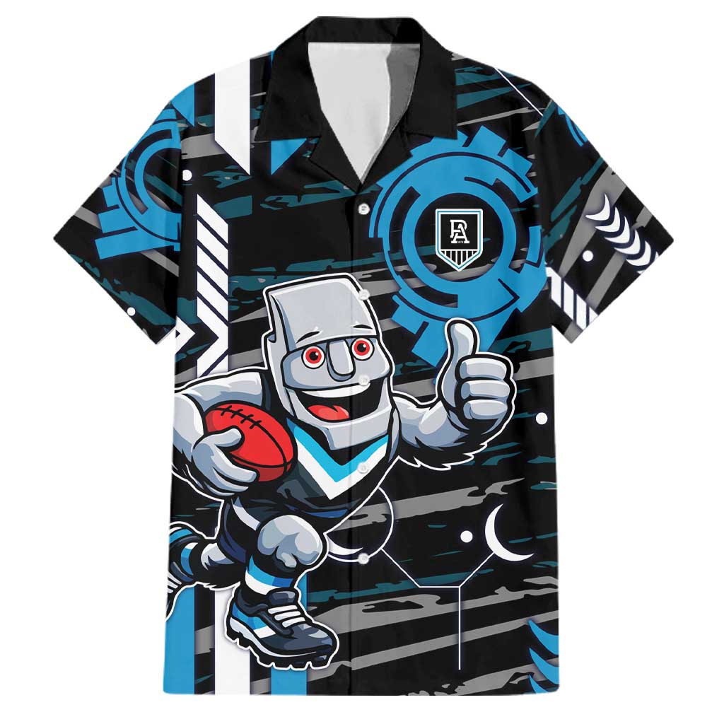 Port Adelaide Power Family Matching Puletasi and Hawaiian Shirt Mascot Cartoon Football Illustration Style