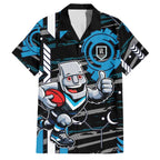 Port Adelaide Power Family Matching Short Sleeve Bodycon Dress and Hawaiian Shirt Mascot Cartoon Football Illustration Style