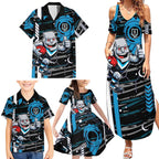 Port Adelaide Power Family Matching Summer Maxi Dress and Hawaiian Shirt Mascot Cartoon Football Illustration Style