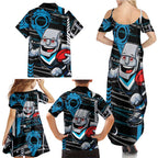 Port Adelaide Power Family Matching Summer Maxi Dress and Hawaiian Shirt Mascot Cartoon Football Illustration Style