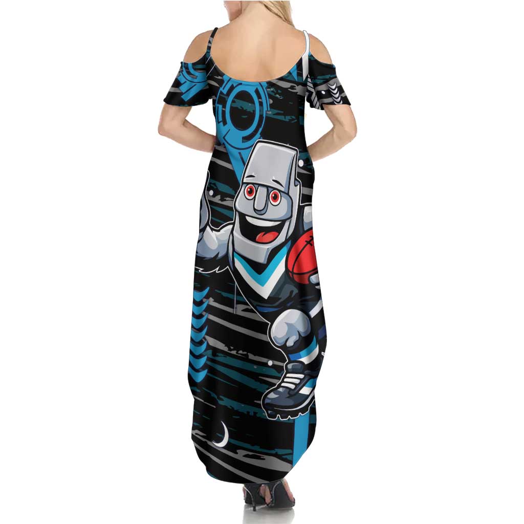 Port Adelaide Power Family Matching Summer Maxi Dress and Hawaiian Shirt Mascot Cartoon Football Illustration Style