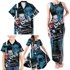 Port Adelaide Power Family Matching Tank Maxi Dress and Hawaiian Shirt Mascot Cartoon Football Illustration Style
