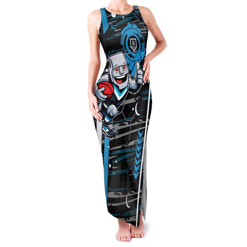 Port Adelaide Power Family Matching Tank Maxi Dress and Hawaiian Shirt Mascot Cartoon Football Illustration Style