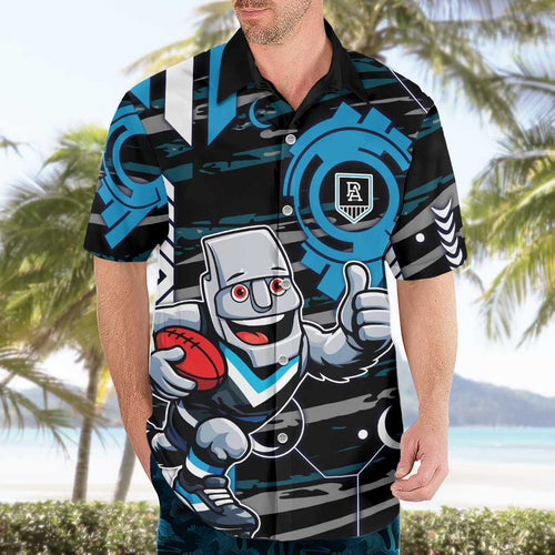 Port Adelaide Power Hawaiian Shirt Mascot Cartoon Football Illustration Style