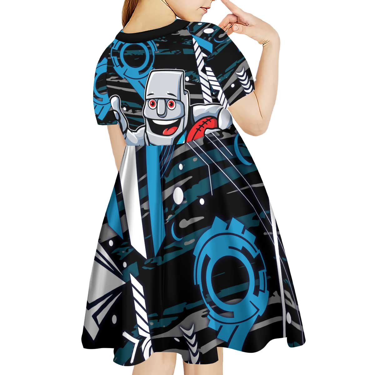 Port Adelaide Power Kid Short Sleeve Dress Mascot Cartoon Football Illustration Style