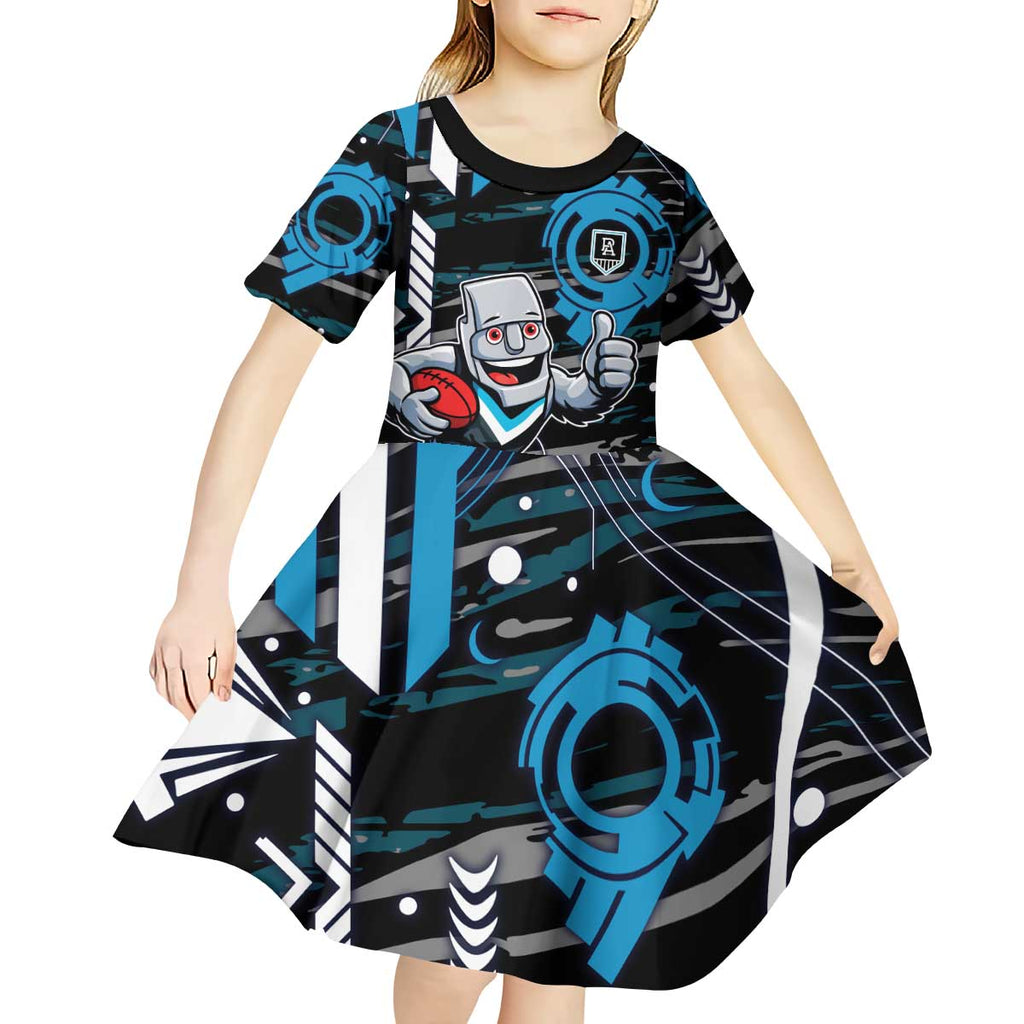 Port Adelaide Power Kid Short Sleeve Dress Mascot Cartoon Football Illustration Style