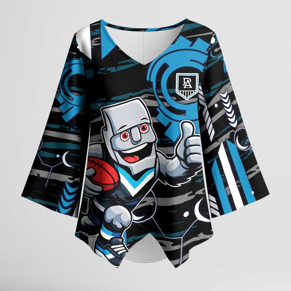 Port Adelaide Power Kimono Sleeve Blouse Mascot Cartoon Football Illustration Style