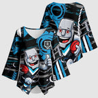 Port Adelaide Power Kimono Sleeve Blouse Mascot Cartoon Football Illustration Style