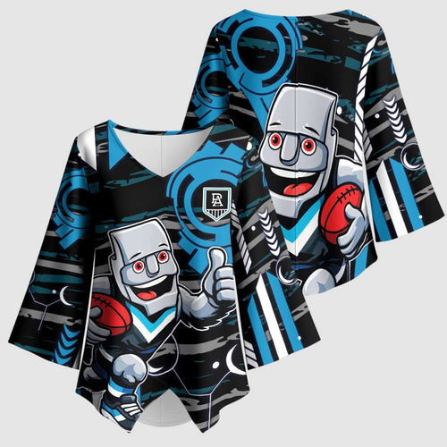 Port Adelaide Power Kimono Sleeve Blouse Mascot Cartoon Football Illustration Style