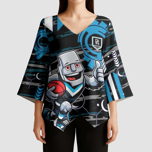 Port Adelaide Power Kimono Sleeve Blouse Mascot Cartoon Football Illustration Style