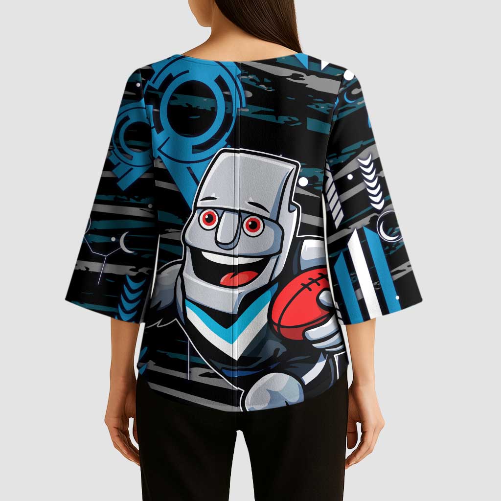 Port Adelaide Power Kimono Sleeve Blouse Mascot Cartoon Football Illustration Style