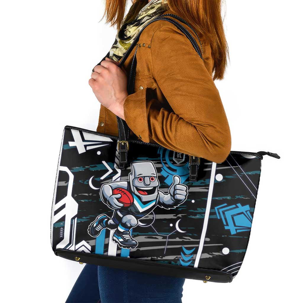 Port Adelaide Power Leather Tote Bag Mascot Cartoon Football Illustration Style