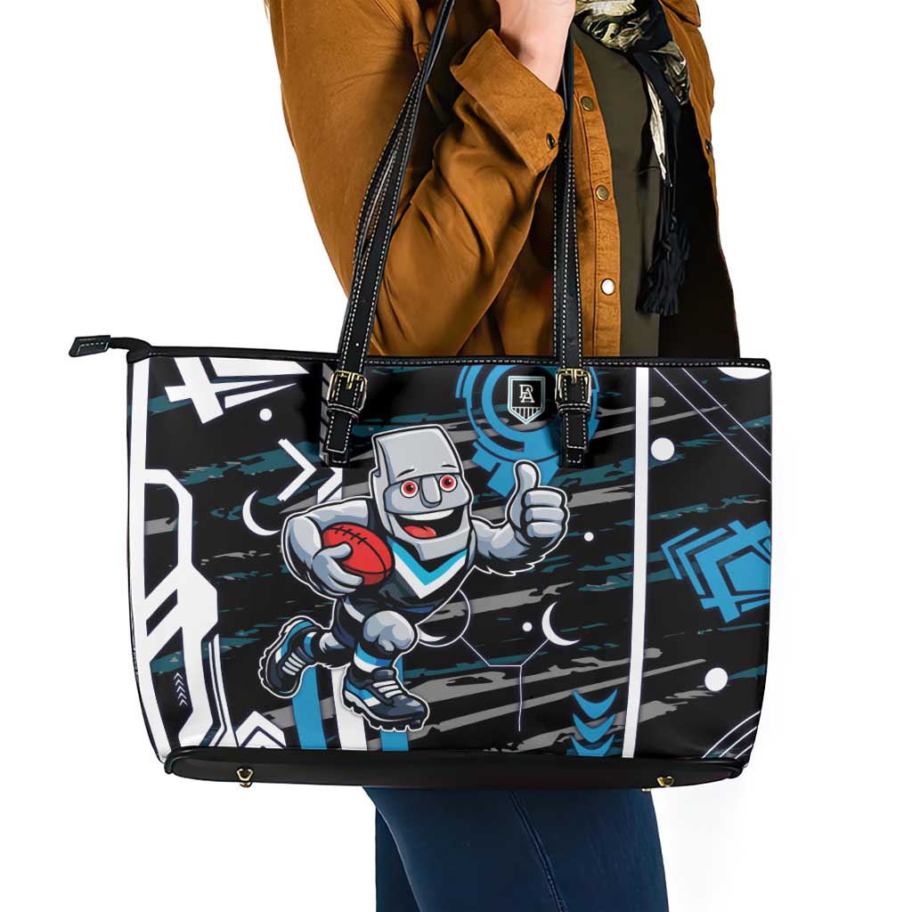 Port Adelaide Power Leather Tote Bag Mascot Cartoon Football Illustration Style