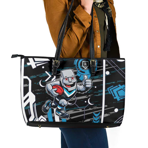Port Adelaide Power Leather Tote Bag Mascot Cartoon Football Illustration Style