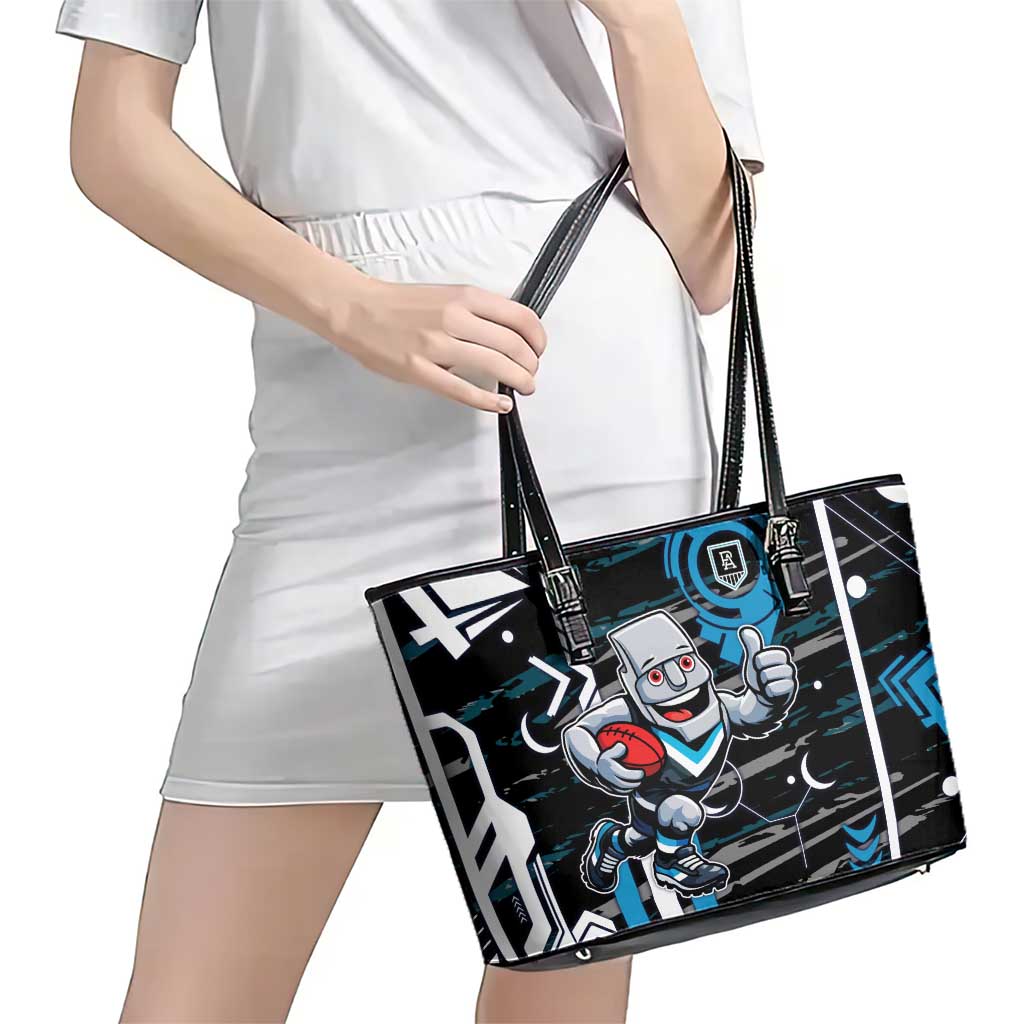 Port Adelaide Power Leather Tote Bag Mascot Cartoon Football Illustration Style