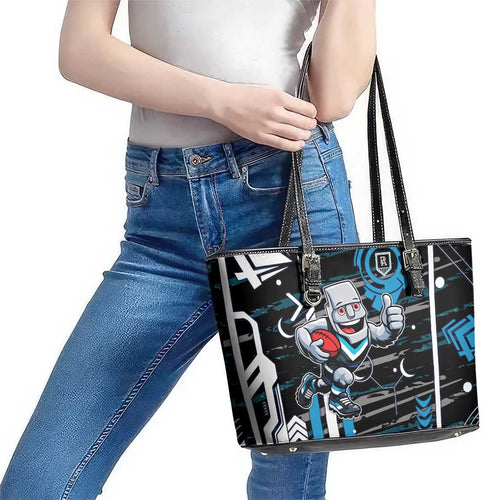 Port Adelaide Power Leather Tote Bag Mascot Cartoon Football Illustration Style