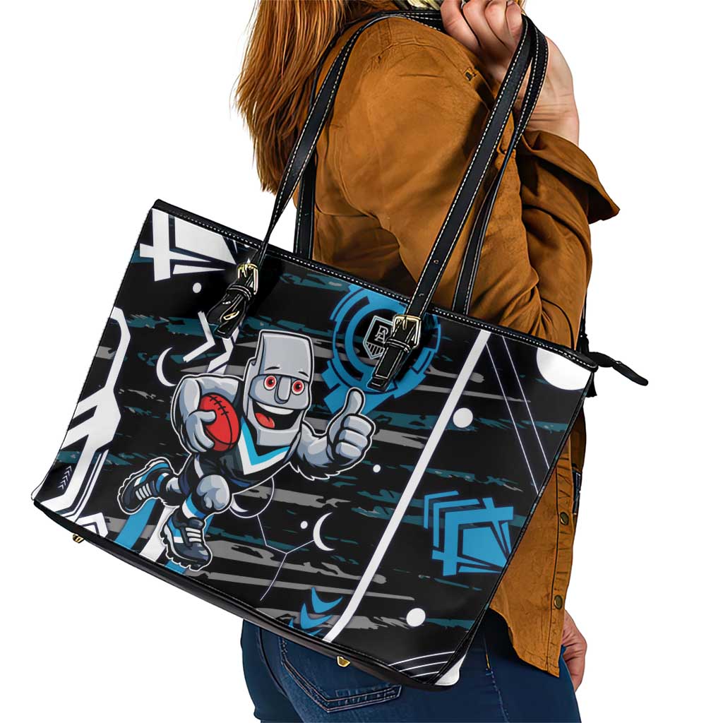 Port Adelaide Power Leather Tote Bag Mascot Cartoon Football Illustration Style