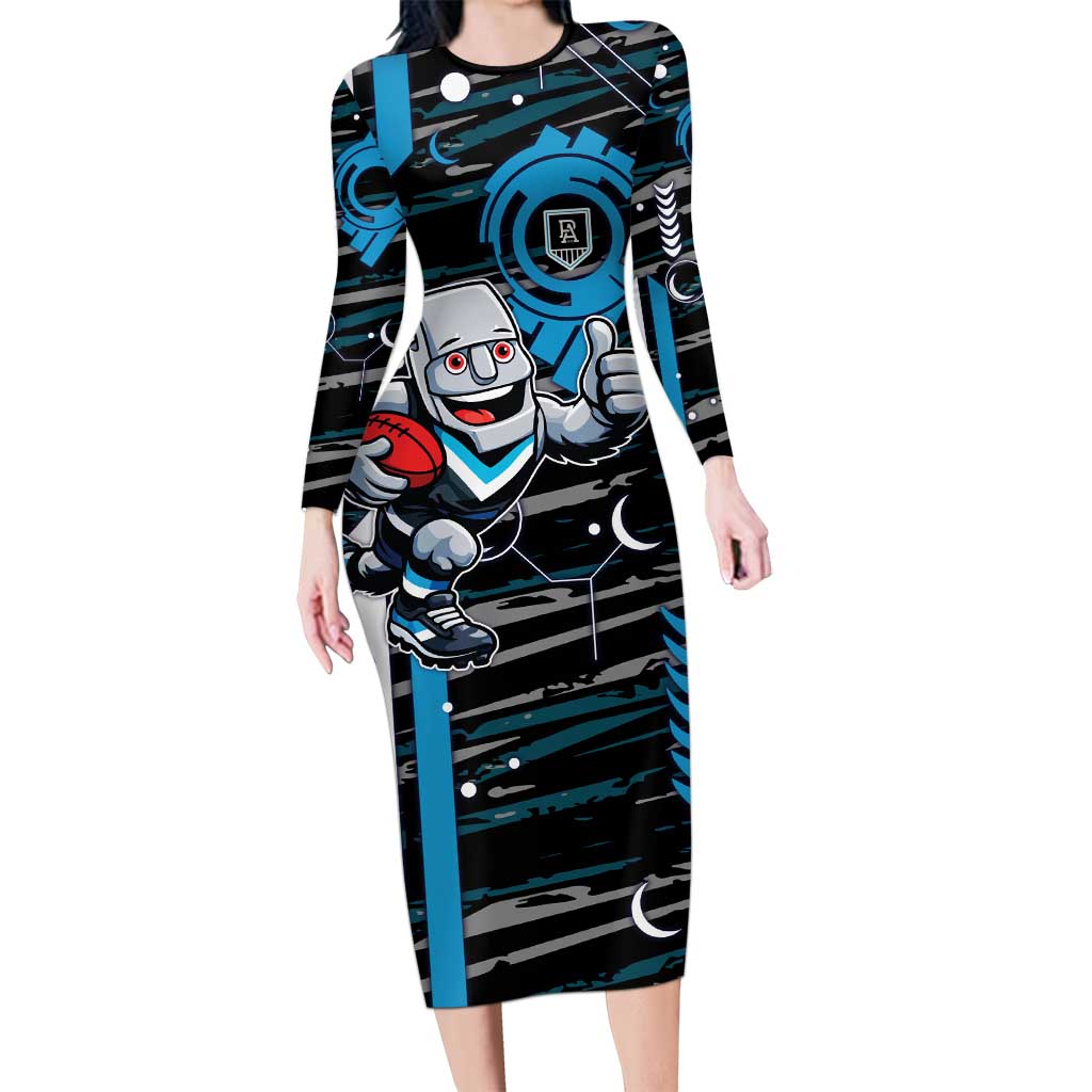 Port Adelaide Power Long Sleeve Bodycon Dress Mascot Cartoon Football Illustration Style