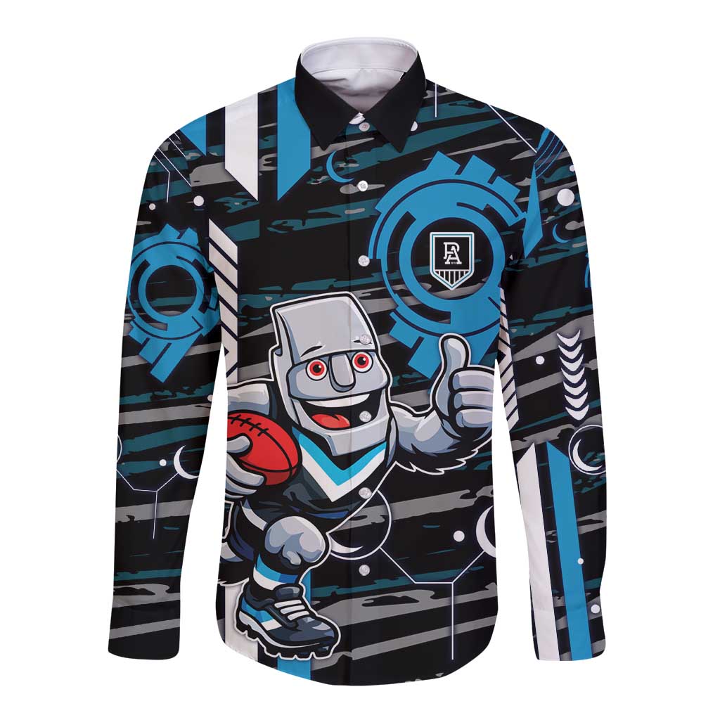 Port Adelaide Power Long Sleeve Button Shirt Mascot Cartoon Football Illustration Style