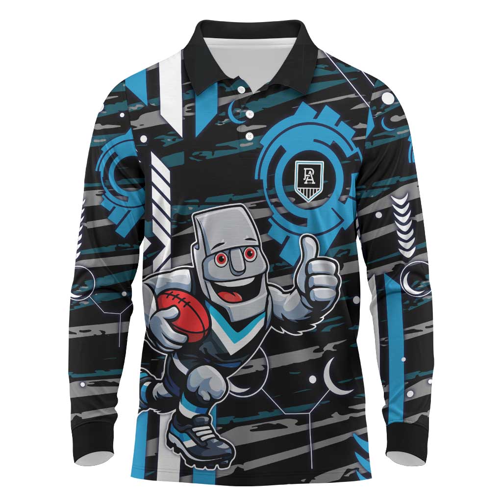 Port Adelaide Power Long Sleeve Polo Shirt Mascot Cartoon Football Illustration Style
