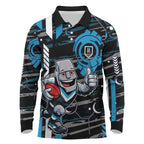 Port Adelaide Power Long Sleeve Polo Shirt Mascot Cartoon Football Illustration Style