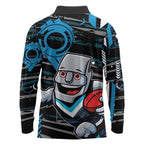 Port Adelaide Power Long Sleeve Polo Shirt Mascot Cartoon Football Illustration Style
