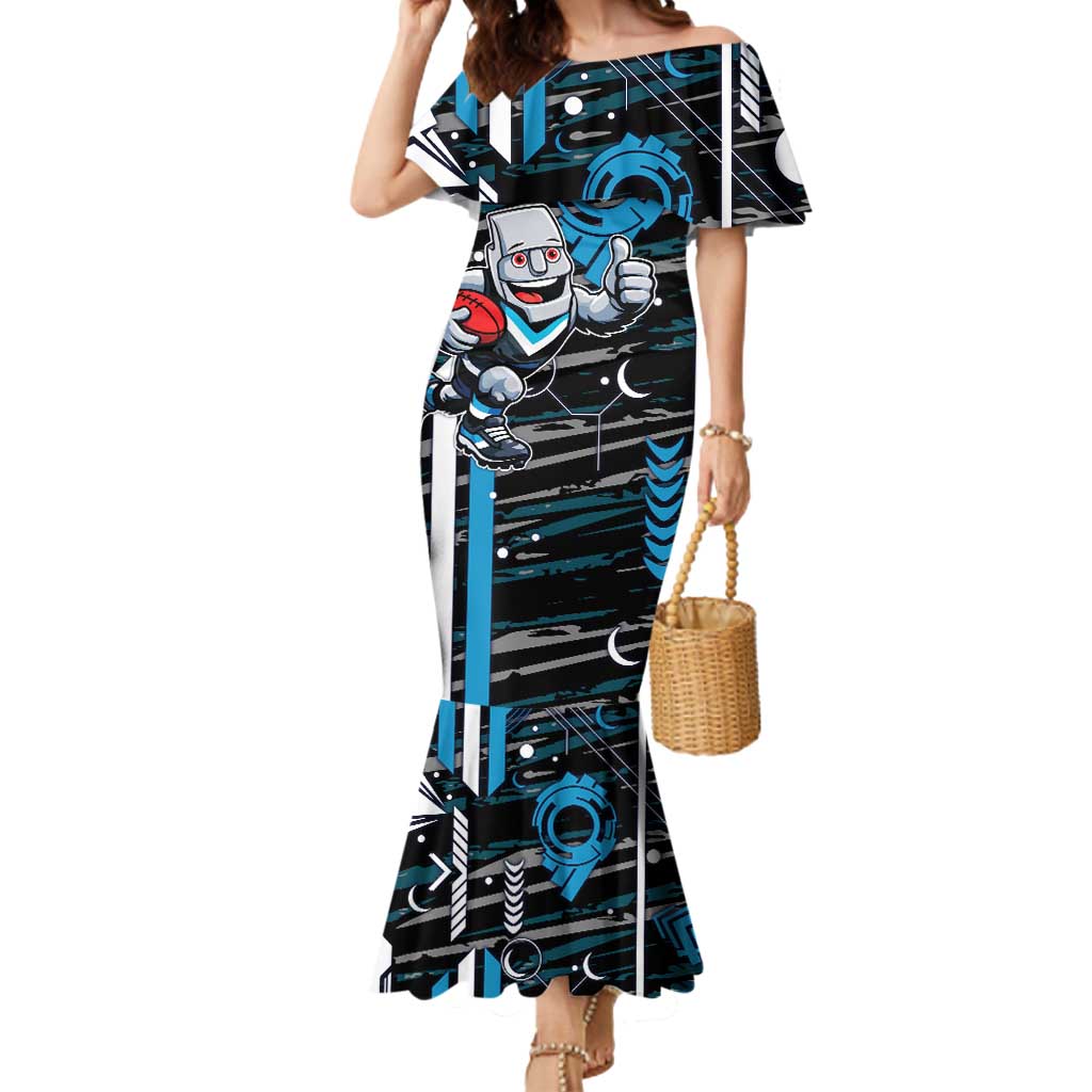 Port Adelaide Power Mermaid Dress Mascot Cartoon Football Illustration Style