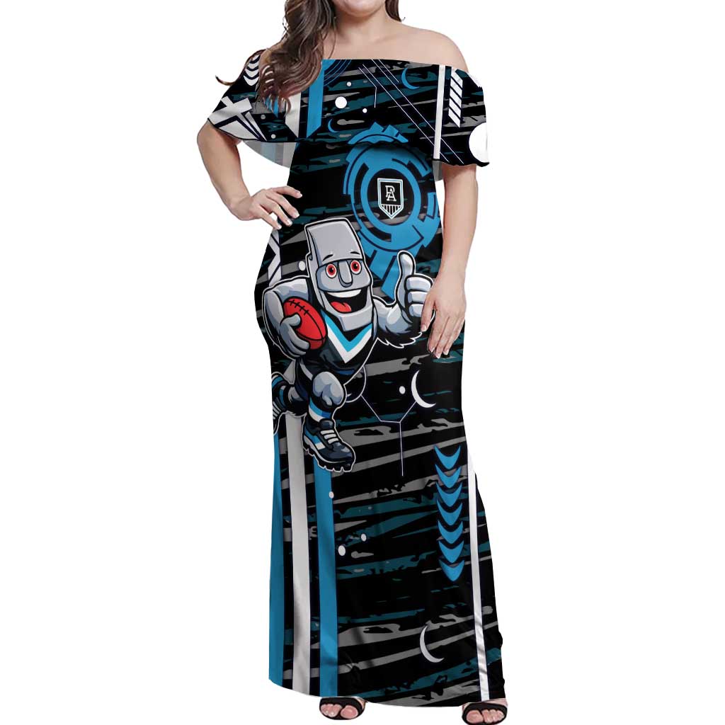 Port Adelaide Power Off Shoulder Maxi Dress Mascot Cartoon Football Illustration Style