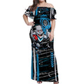 Port Adelaide Power Off Shoulder Maxi Dress Mascot Cartoon Football Illustration Style