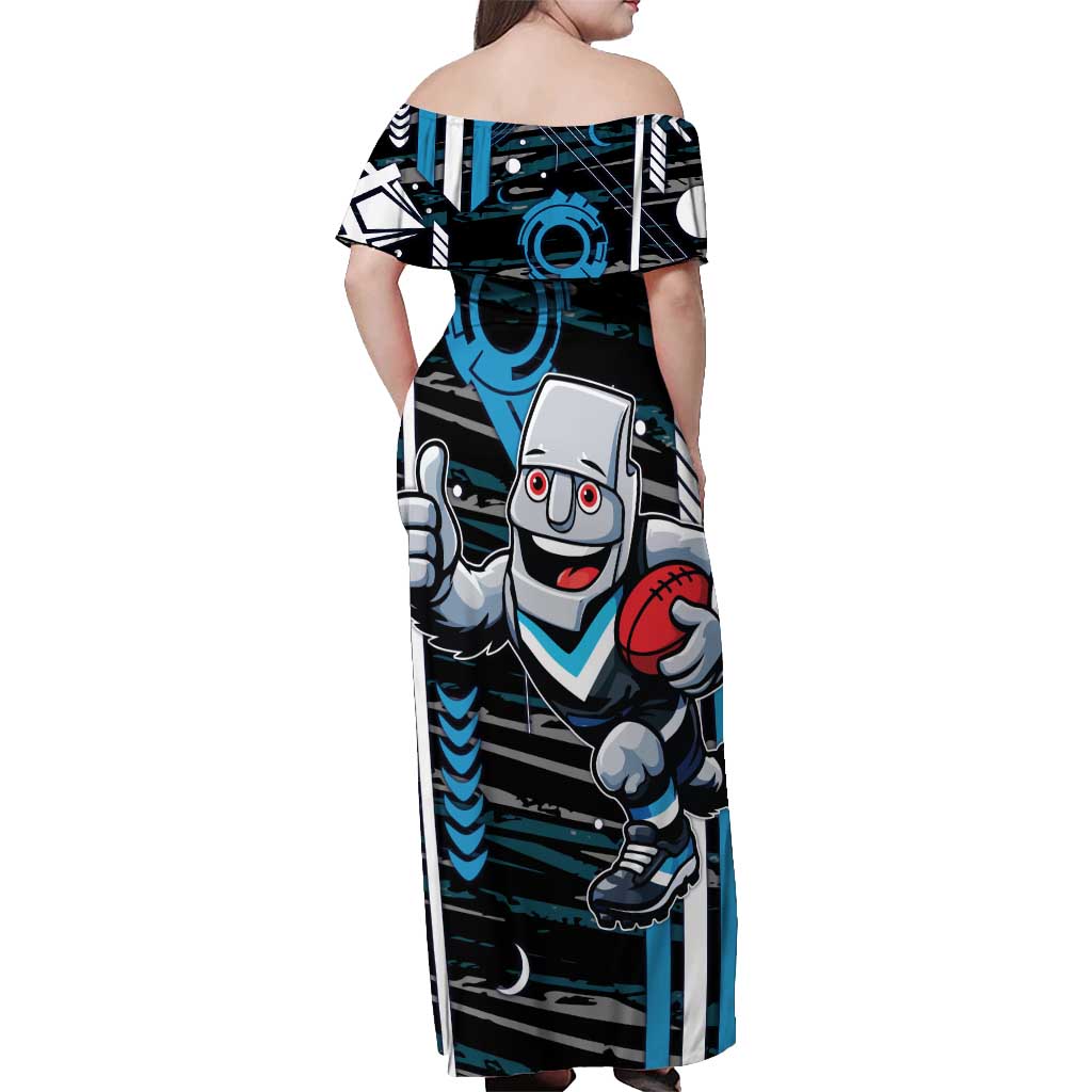 Port Adelaide Power Off Shoulder Maxi Dress Mascot Cartoon Football Illustration Style
