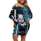 Port Adelaide Power Off Shoulder Short Dress Mascot Cartoon Football Illustration Style