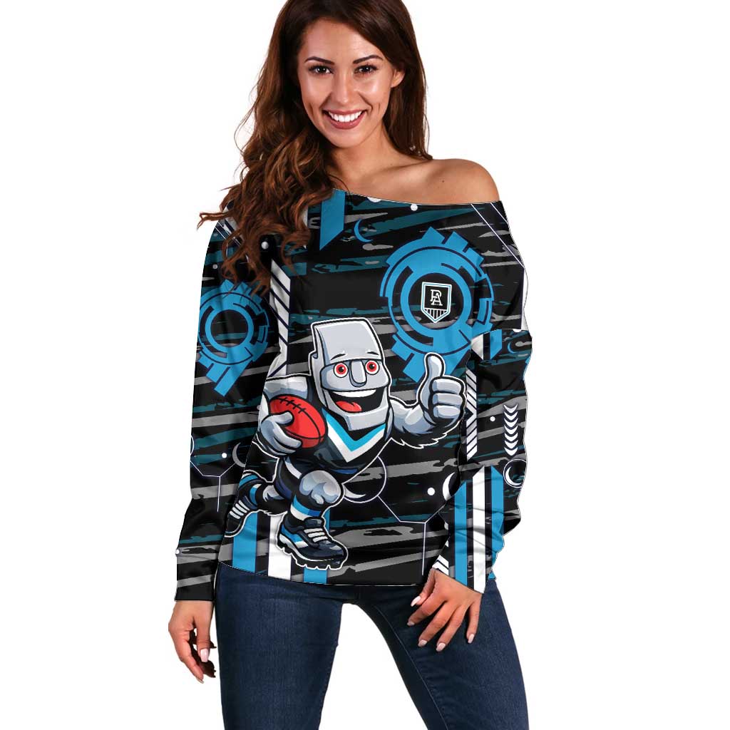Port Adelaide Power Off Shoulder Sweater Mascot Cartoon Football Illustration Style