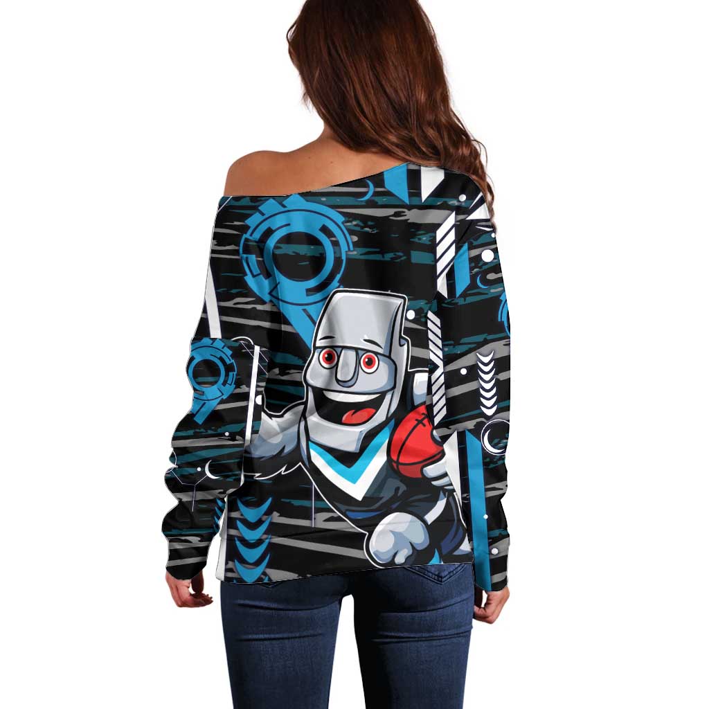 Port Adelaide Power Off Shoulder Sweater Mascot Cartoon Football Illustration Style
