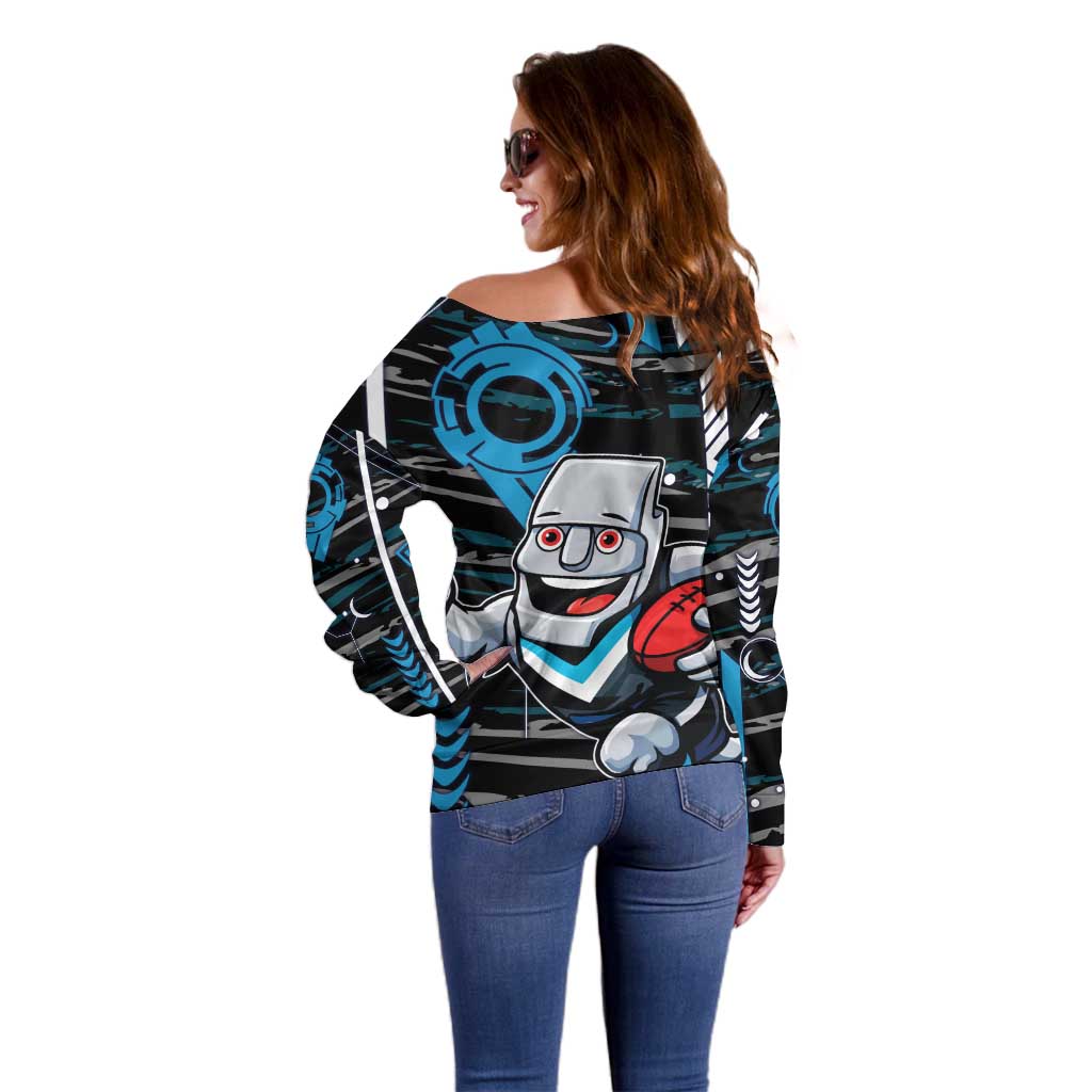 Port Adelaide Power Off Shoulder Sweater Mascot Cartoon Football Illustration Style
