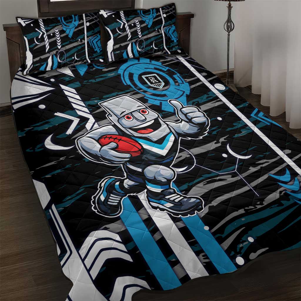 Port Adelaide Power Quilt Bed Set Mascot Cartoon Football Illustration Style