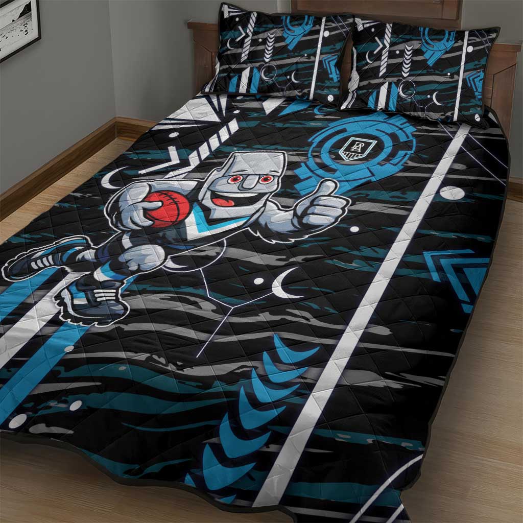 Port Adelaide Power Quilt Bed Set Mascot Cartoon Football Illustration Style