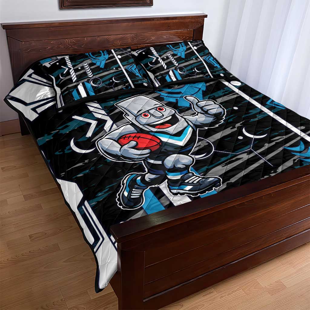 Port Adelaide Power Quilt Bed Set Mascot Cartoon Football Illustration Style