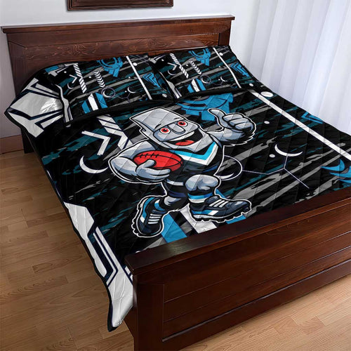 Port Adelaide Power Quilt Bed Set Mascot Cartoon Football Illustration Style